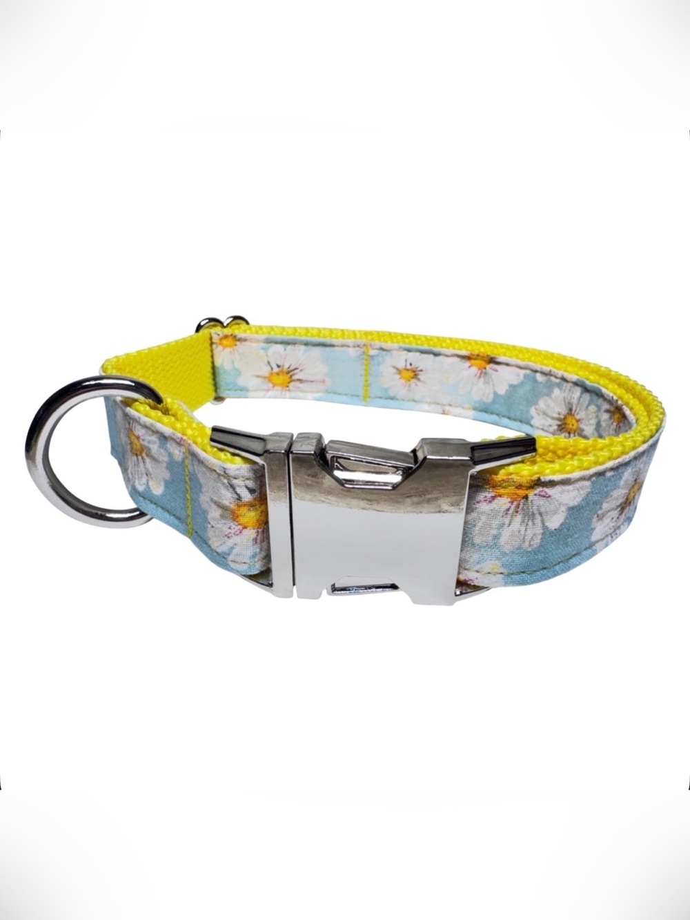 Dog Collar Bright Yellow Delightful Daisies  Large Handmade Heavy Duty Metal